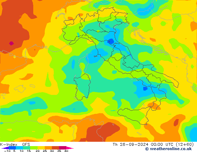 K-Index GFS Čt 26.09.2024 00 UTC