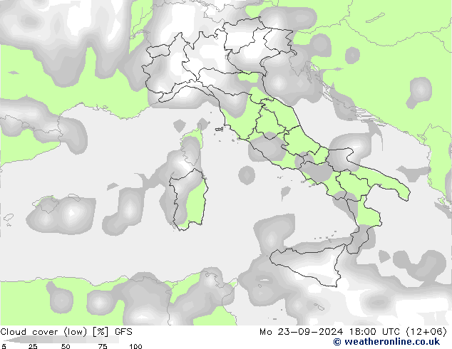 Chmura (wysokie,środk.,niskie) GFS pon. 23.09.2024 18 UTC