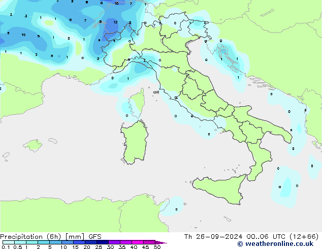 Z500/Rain (+SLP)/Z850 GFS gio 26.09.2024 06 UTC