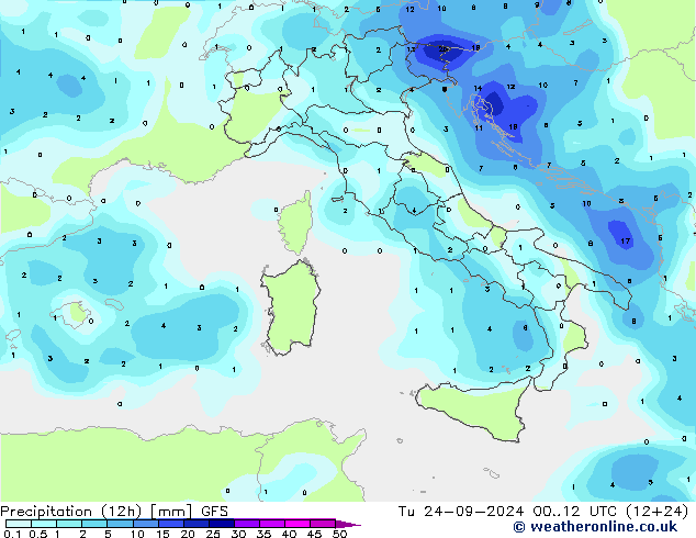 Precipitation (12h) GFS Tu 24.09.2024 12 UTC