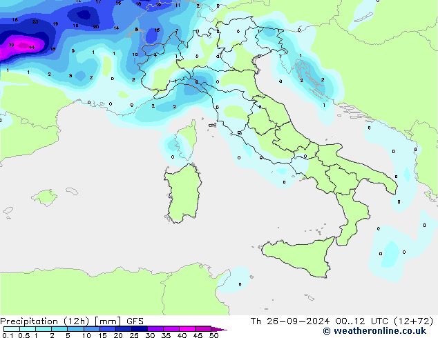 Yağış (12h) GFS Per 26.09.2024 12 UTC