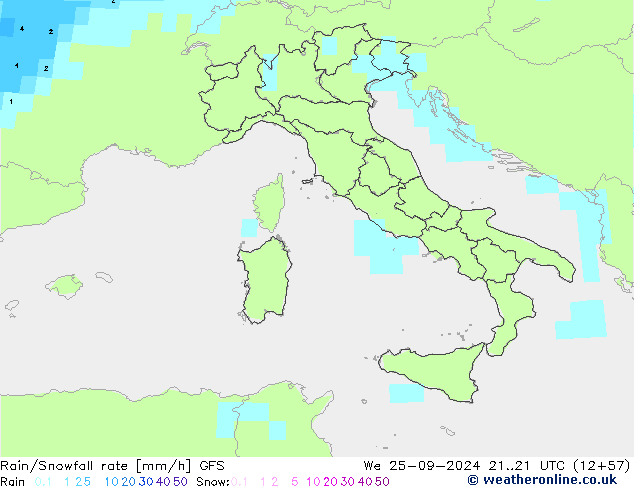 Rain/Snowfall rate GFS We 25.09.2024 21 UTC