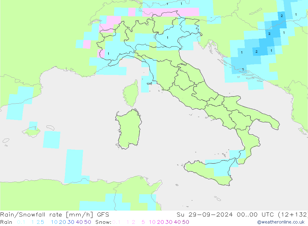 Rain/Snowfall rate GFS Вс 29.09.2024 00 UTC