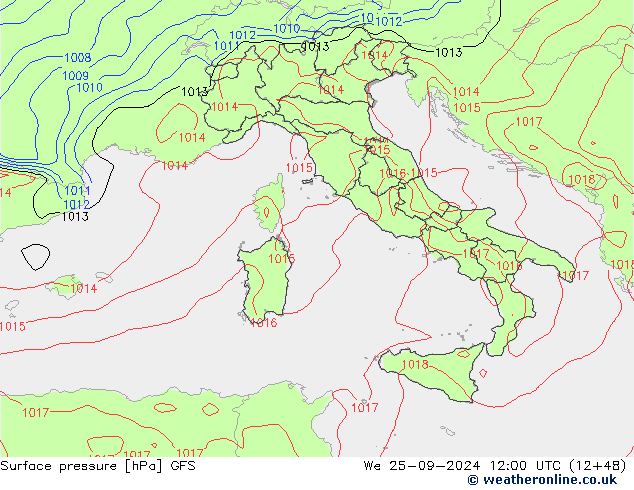 Surface pressure GFS We 25.09.2024 12 UTC