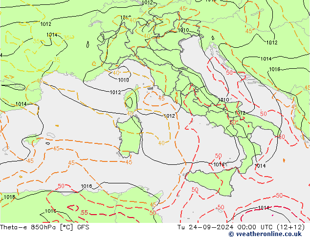 Theta-e 850hPa GFS mar 24.09.2024 00 UTC