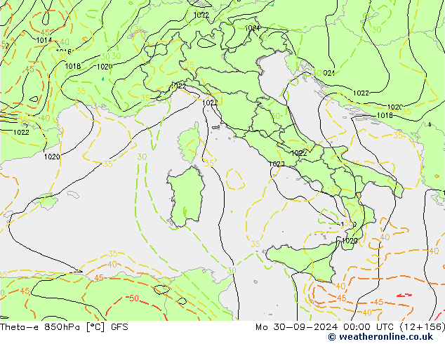 Theta-e 850hPa GFS Mo 30.09.2024 00 UTC