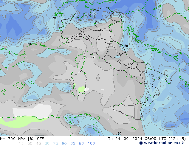 700 hPa Nispi Nem GFS Sa 24.09.2024 06 UTC