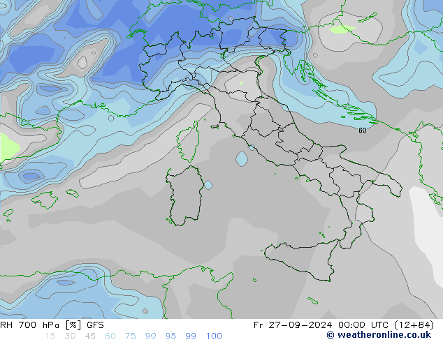 Humidité rel. 700 hPa GFS ven 27.09.2024 00 UTC