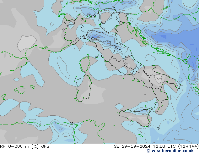 Humidité rel. 0-300 m GFS dim 29.09.2024 12 UTC