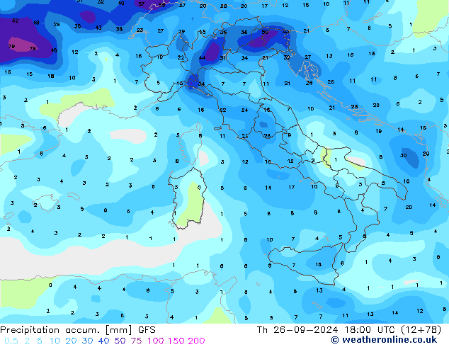 Totale neerslag GFS do 26.09.2024 18 UTC