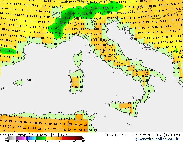 Temperatur 0-10 cm GFS Di 24.09.2024 06 UTC