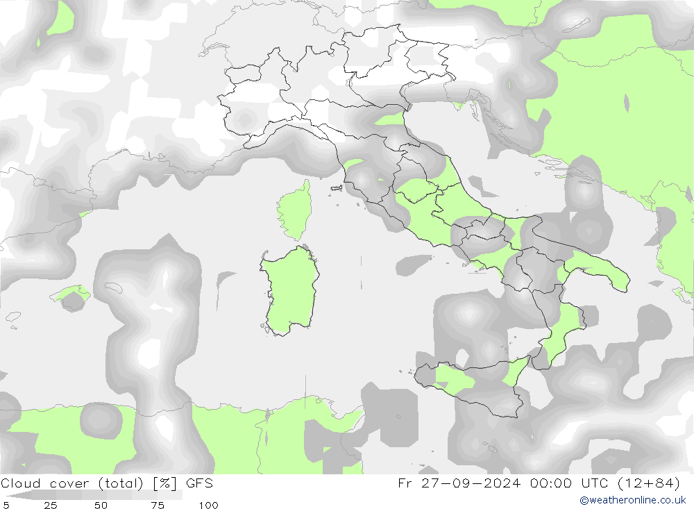 Bewolking (Totaal) GFS vr 27.09.2024 00 UTC