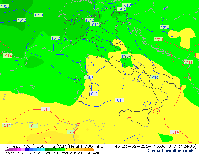 Thck 700-1000 hPa GFS Mo 23.09.2024 15 UTC