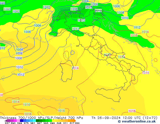 Thck 700-1000 hPa GFS jeu 26.09.2024 12 UTC