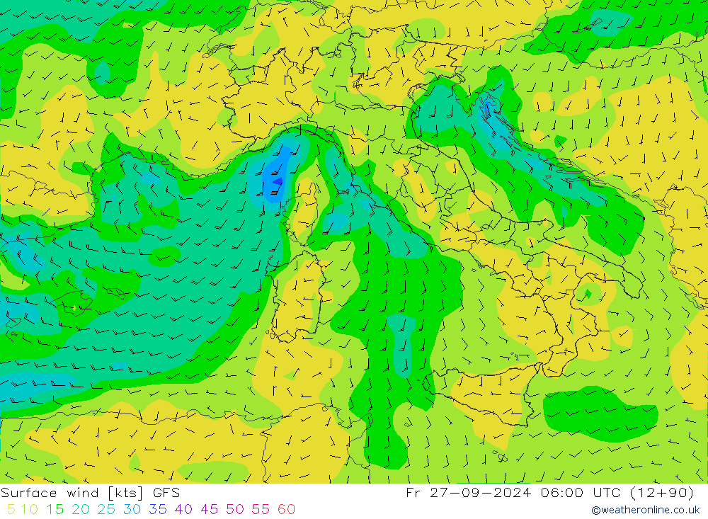 ветер 10 m GFS пт 27.09.2024 06 UTC