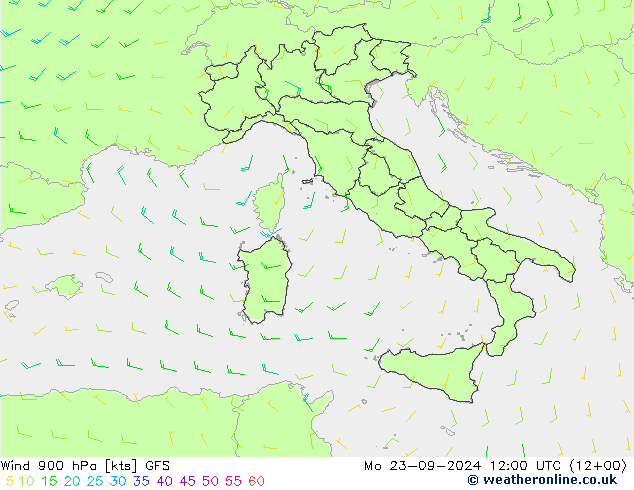 Vent 900 hPa GFS lun 23.09.2024 12 UTC