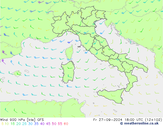 Wind 900 hPa GFS vr 27.09.2024 18 UTC