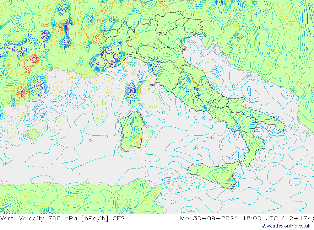 Vert. Velocity 700 hPa GFS Mo 30.09.2024 18 UTC