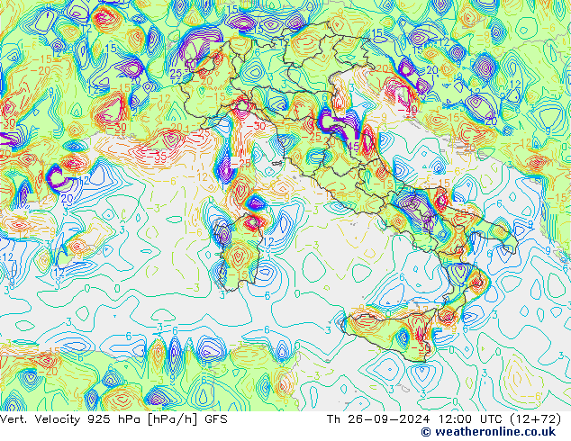 Vert. Velocity 925 hPa GFS Qui 26.09.2024 12 UTC