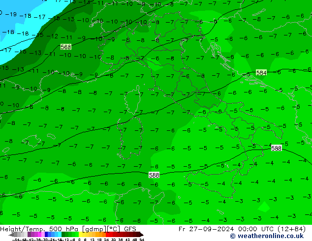 Z500/Rain (+SLP)/Z850 GFS Fr 27.09.2024 00 UTC