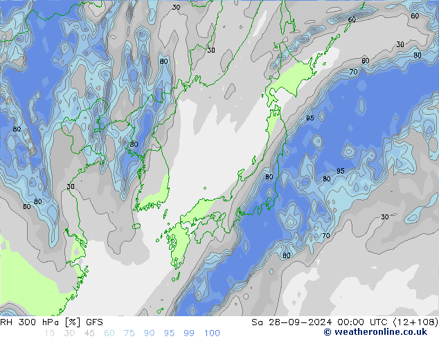 RH 300 hPa GFS Sa 28.09.2024 00 UTC