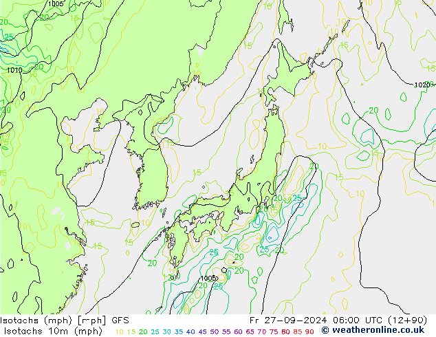 Isotachs (mph) GFS Fr 27.09.2024 06 UTC