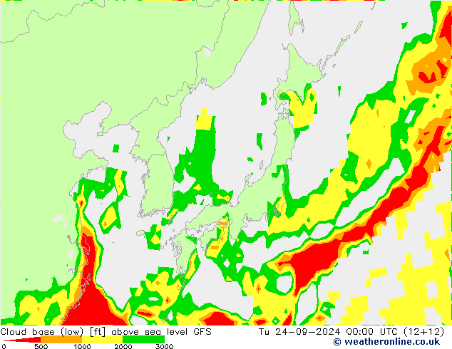 Cloud base (low) GFS Ter 24.09.2024 00 UTC