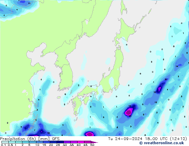 осадки (6h) GFS вт 24.09.2024 00 UTC