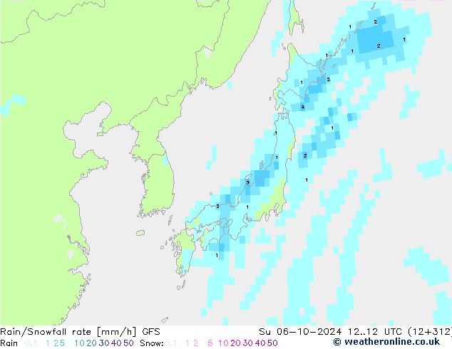 Rain/Snowfall rate GFS dom 06.10.2024 12 UTC