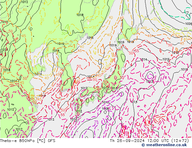 Theta-e 850hPa GFS gio 26.09.2024 12 UTC