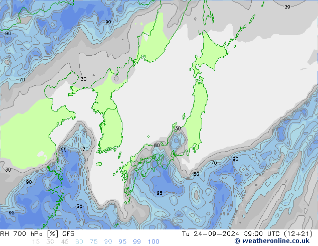 RH 700 hPa GFS  24.09.2024 09 UTC