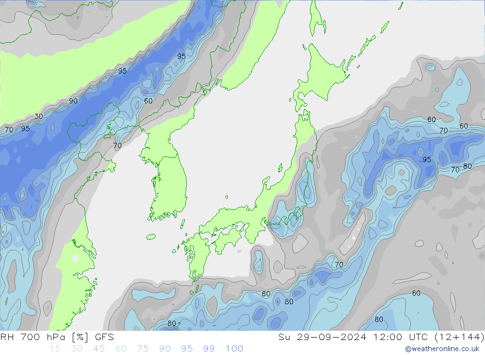 Humedad rel. 700hPa GFS dom 29.09.2024 12 UTC