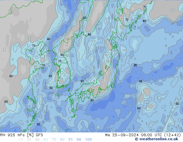 RH 925 hPa GFS Qua 25.09.2024 06 UTC