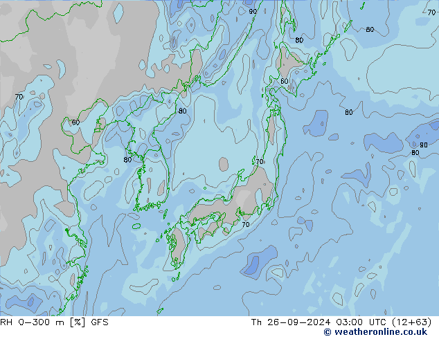 RH 0-300 m GFS Th 26.09.2024 03 UTC