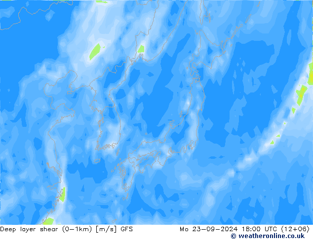 Deep layer shear (0-1km) GFS  23.09.2024 18 UTC