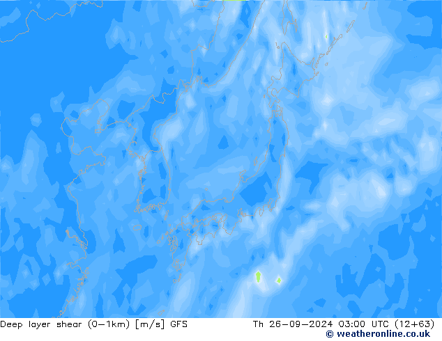 Deep layer shear (0-1km) GFS Čt 26.09.2024 03 UTC