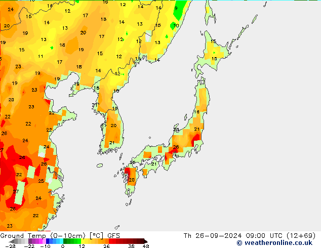 Temperatur 0-10 cm GFS Do 26.09.2024 09 UTC