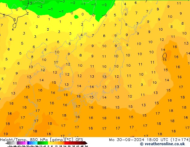 Z500/Rain (+SLP)/Z850 GFS lun 30.09.2024 18 UTC