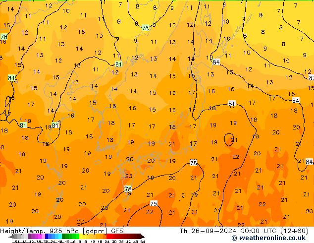 Height/Temp. 925 hPa GFS  26.09.2024 00 UTC
