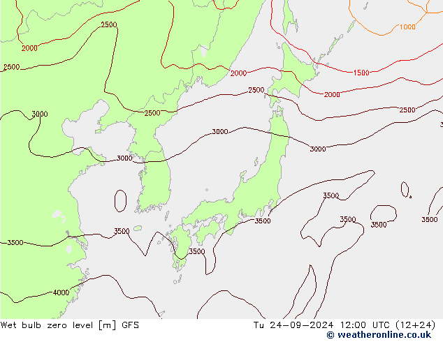 Theta-W Isoterma 0° GFS Ter 24.09.2024 12 UTC