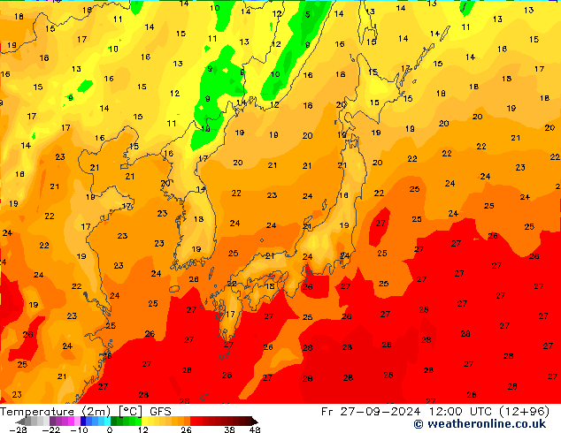 mapa temperatury (2m) GFS wrzesień 2024