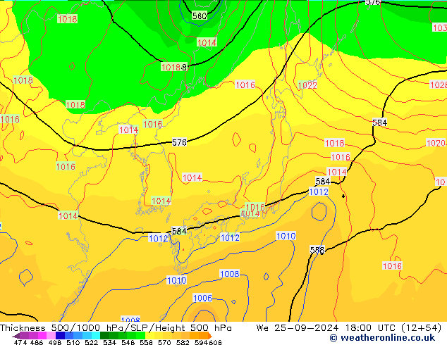 Thck 500-1000гПа GFS ср 25.09.2024 18 UTC