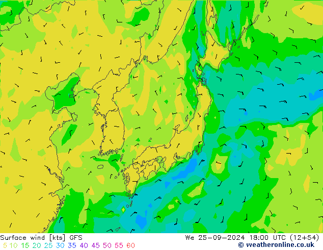 ветер 10 m GFS ср 25.09.2024 18 UTC