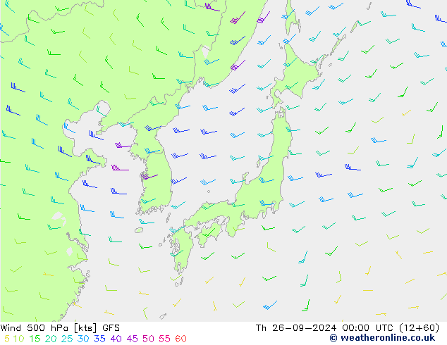 wiatr 500 hPa GFS czw. 26.09.2024 00 UTC