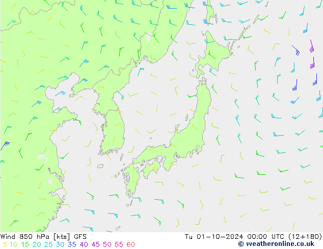 Wind 850 hPa GFS Tu 01.10.2024 00 UTC