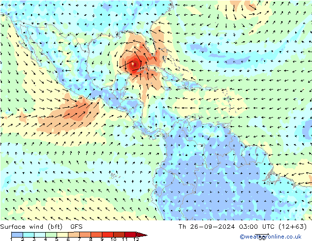  10 m (bft) GFS  26.09.2024 03 UTC