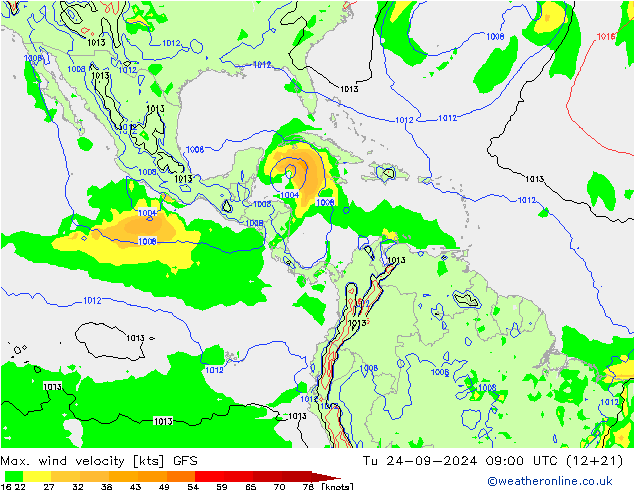 Max. wind velocity GFS Tu 24.09.2024 09 UTC