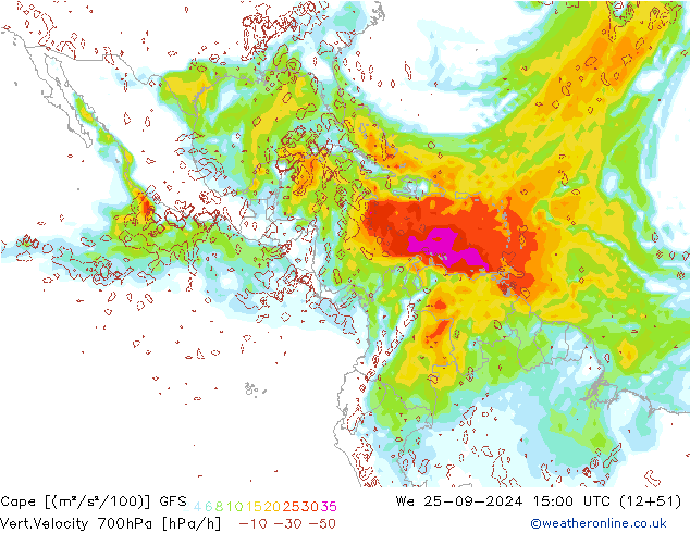 Cape GFS śro. 25.09.2024 15 UTC