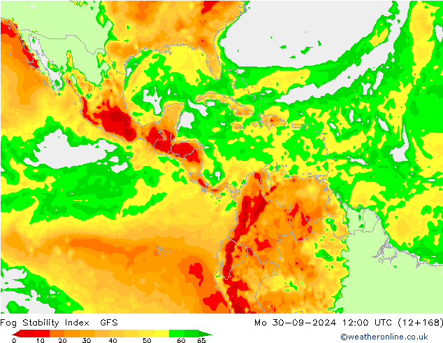 Fog Stability Index GFS пн 30.09.2024 12 UTC