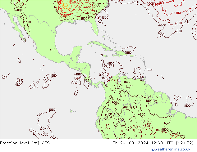 Freezing level GFS czw. 26.09.2024 12 UTC